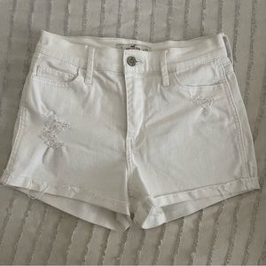 Hollister White Distressed Denim Shorts